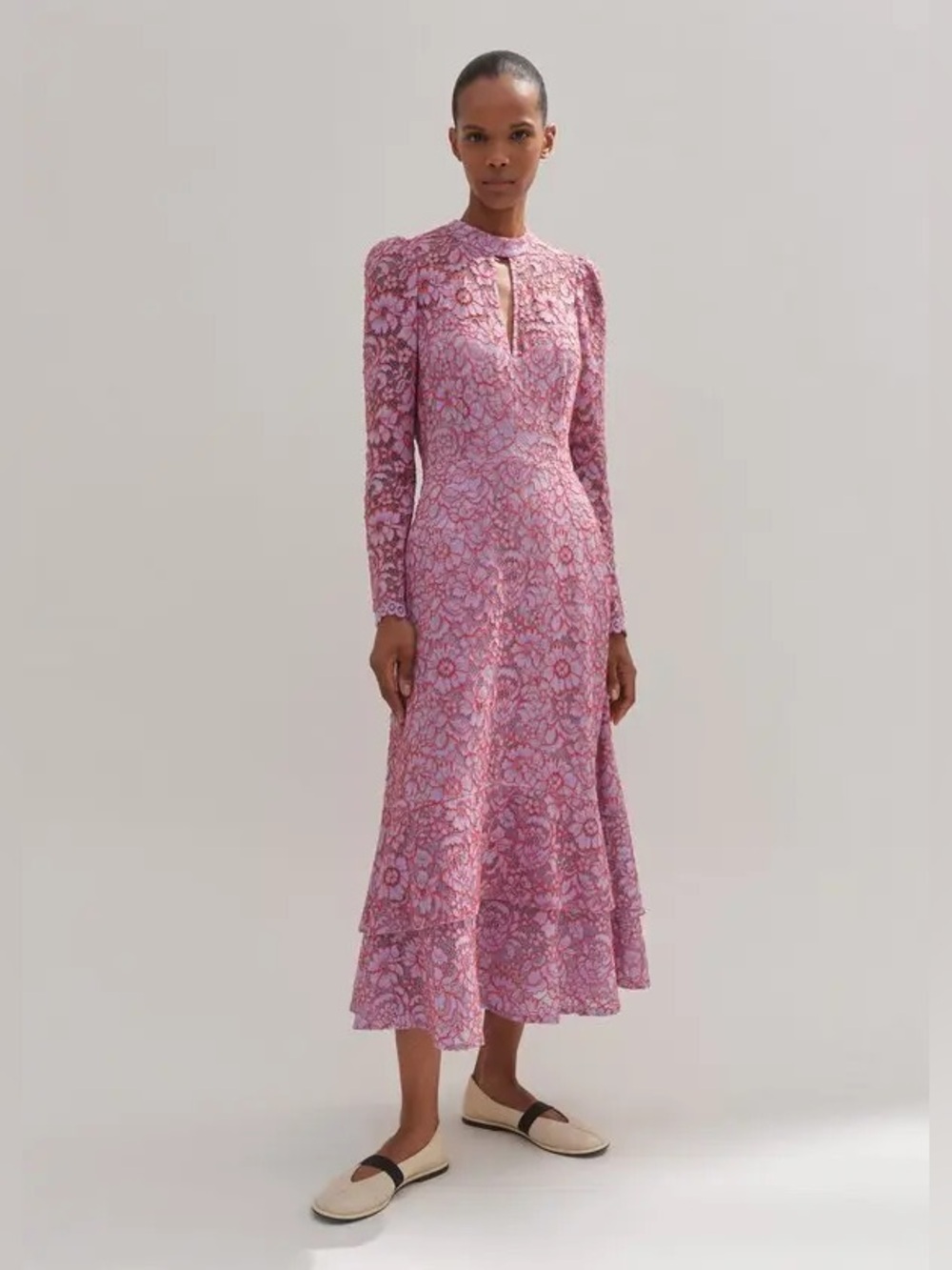 ME+EM Two Tone Lace Midi Dress Lupin/Hot Coral Size 4